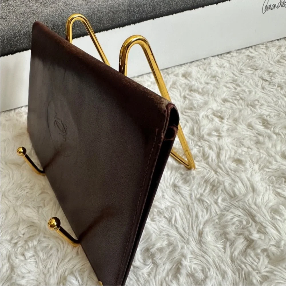 Cartier Brown Leather Wallet with Gold Trim